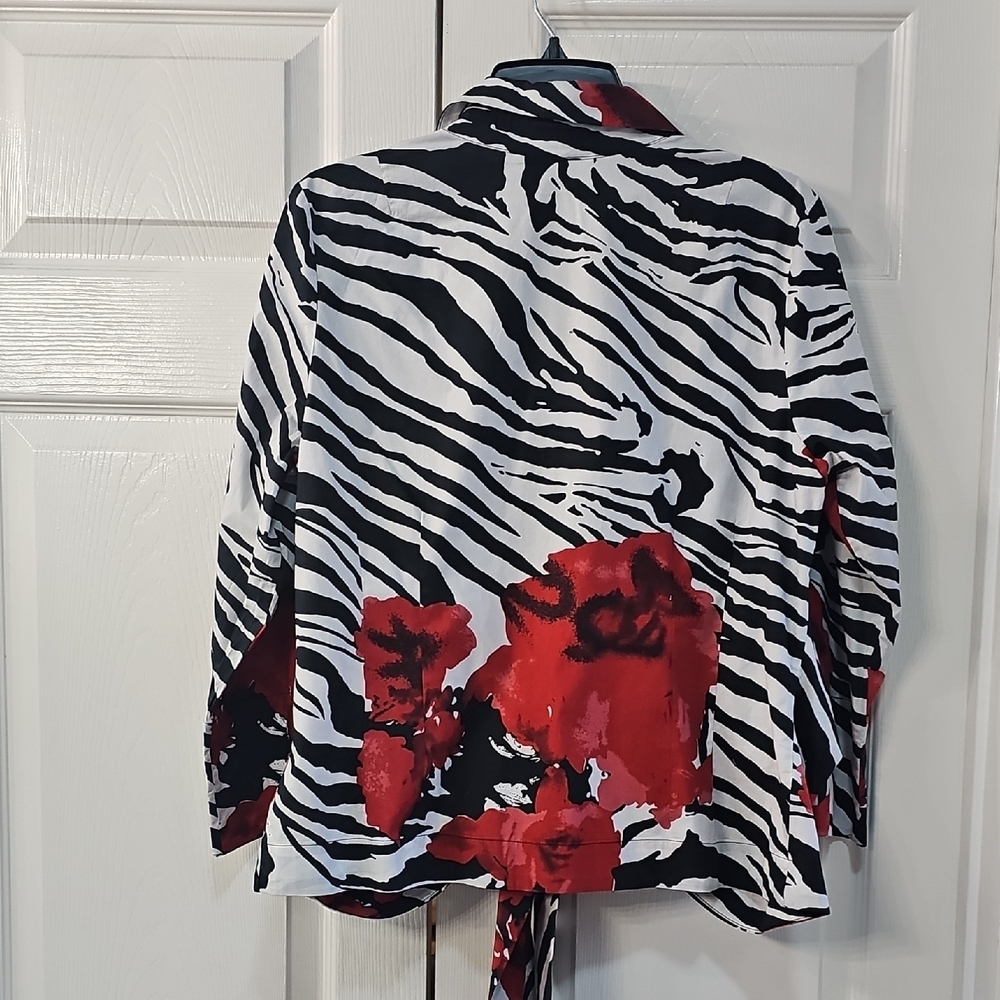 Midnight Velvet Zebra Print Red Rose Open Blouse Tie-Front  Large Colorful - Picture 2 of 10